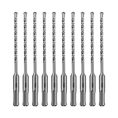 SALI 10GAB 3/16"*6" SDS Plus rotācijas āmura urbjmašīna betona urbjmašīnas komplekts Cross-Type dubultvītnes karbīda materiāls, piemērots betonam, ķieģeļiem, cementa sienām, akmenim, āmura urbjmašīnām betonam